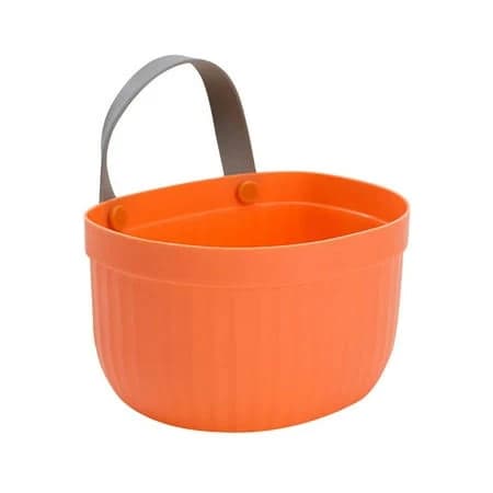 Small Storage Basket Colorful Plastic Bin Gray Top Handle Vertical Textured Surface Oval Shape Home Kitchen Bathroom Pantry, Orange