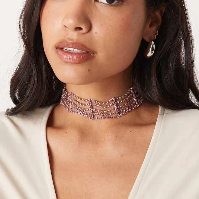 ASOS Choker Necklace with Pink Diamante