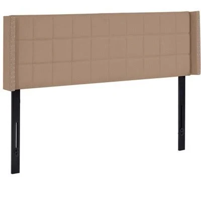 VECELO Queen Size Linen Upholstered Headboard Tufted Nailhead & Double Wingback