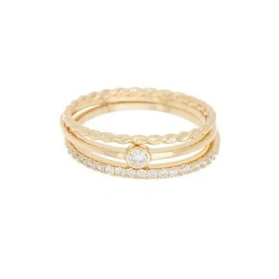 Adornia 14K Gold Plated Sterling Silver CZ Stacking Ring Set