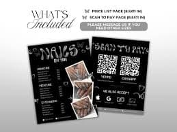 Price List Template Scan to Pay QR Code Beauty Price List Nail Business Price List Nail Tech Payment Sign Canva Template Nailtech Branding - Etsy