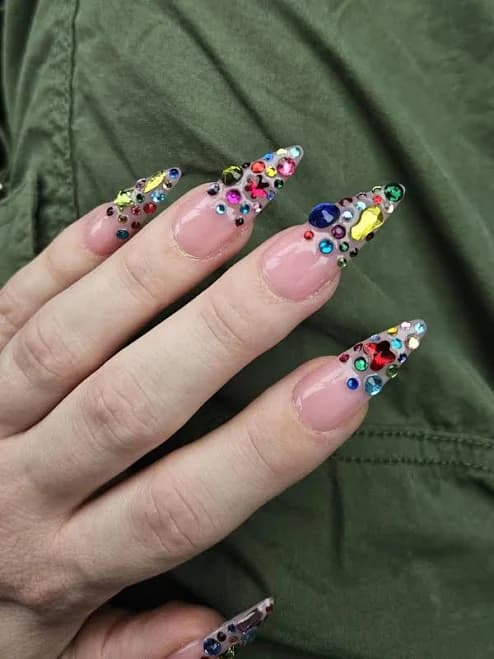 Bling & Things | Mixed Shape Multicolored Rhinestone French Tip | Luxury Press On Nail Set