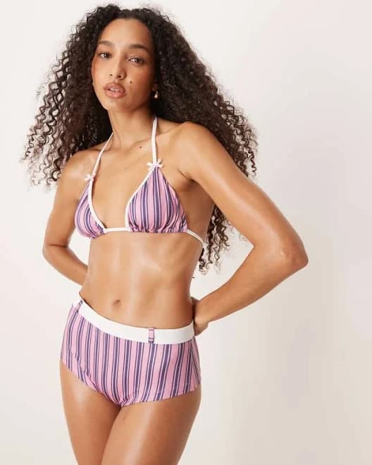 ASOS Daisy Triangle Pinstripe Bikini Top