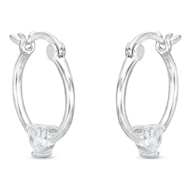 Sterling Silver CZ Heart Station Hoop Earrings