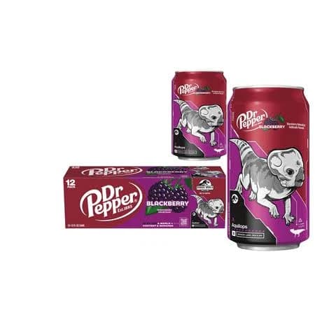 Dr Pepper Blackberry Soda Pop Jurassic World Rebirth Limited Edition 12 fl oz 12 Pack Cans