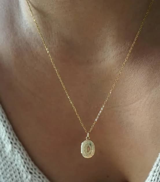 14K Gold Plated Tiny Gold Oval Locket with Photos