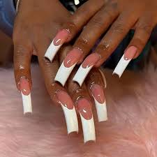 Amazon.com: Curved Nail Tips Long Blue French Tip Press on Nails Square Fake Nails False Nails with Curved Shape Designs French Manicure Glue on Nails for Women Girls 24Pcs : Beauty &