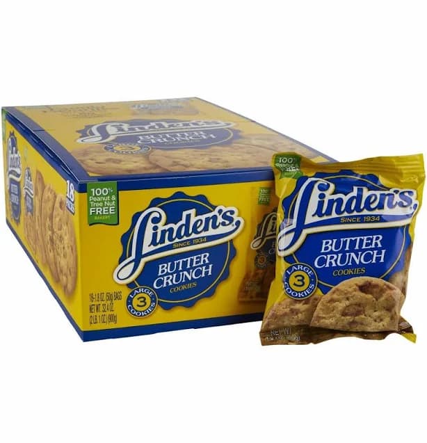 Lindens Cookies 18 packs of 3 -Butter Crunch-Chocolate Chip-Fudge Chip