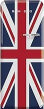 FAB28 50's Retro Style Aesthetic Top Freezer Refrigerator with 9.93 Cu Total Capacity, Multiflow Cooling System, Adjustable Glass Shelves 24-Inches, Union Jack Left Hand Hinge Made In Italy