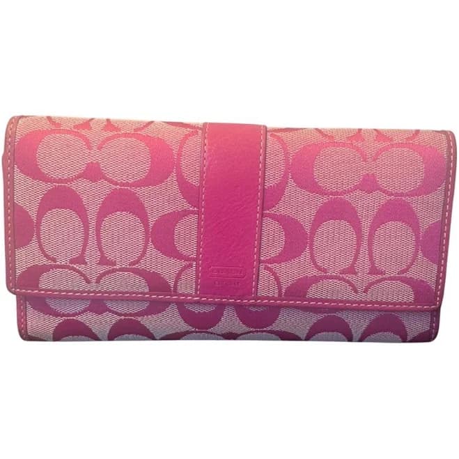 Coach Pink Signature C Monogram Leather Trifold Wallet