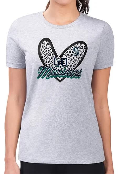 G-III 4Her Women's Seattle Mariners Leopard Heart Fitted T-Shirt