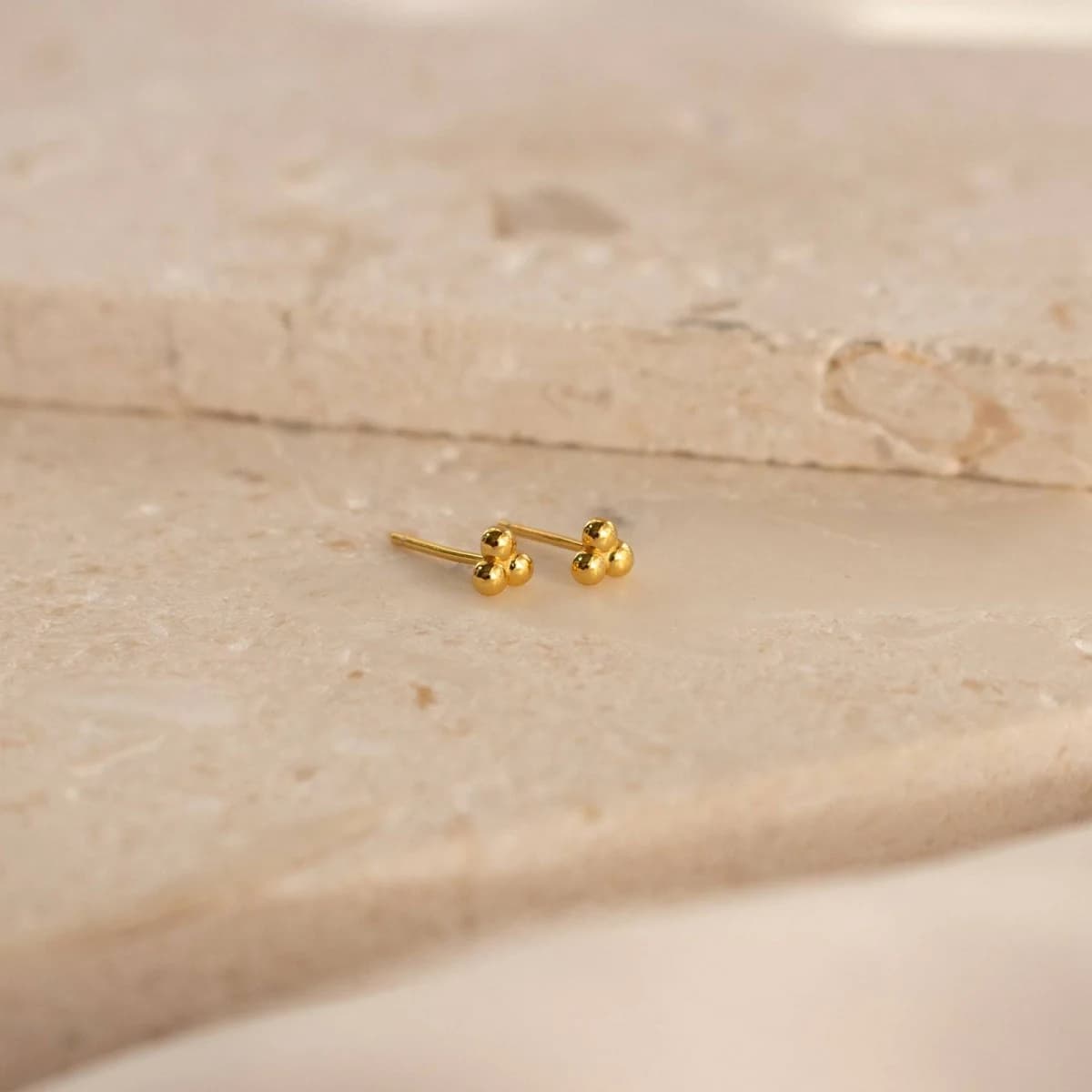 Caitlyn Minimalist 18K Gold Trio Sphere Beaded Cluster Stud Earrings