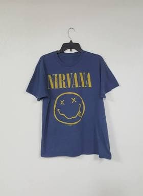 Nirvana Unisex Adult Smiley Cotton T-Shirt - Navy Blue/Yellow - Blue - L