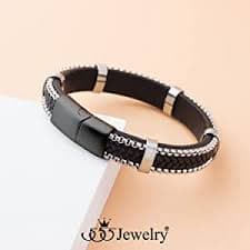 Amazon.com: 555Jewelry Black Leather Bracelet for Men, Mens Leather & Steel Bracelets, Magnetic Clasp Braided Leather Bracelets for Male, Genuine Leathered Men Bracelet, Black Clasp, 8.25 Inch: Clothing, Shoes & Jewelry