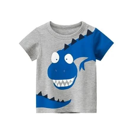 Glisme Boys Graphic Tees Toddler Boy Cartoon Dinosaur Print Loose Top Soft Short Sleeve T Shirt Light Gray T-Shirt Size 3-4 Years, Toddler Boy's,