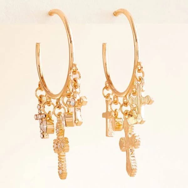 Glitz Cross Charm Hoop Earring