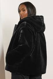 YOURS Plus Size Black Faux Fur Hooded Jacket | Yours Clothing