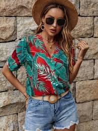 Tropical Print Button Front Blouse | SHEIN