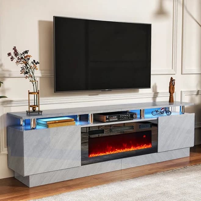 Ivy Bronx 88" White/Black TV Console with Electric Fireplace