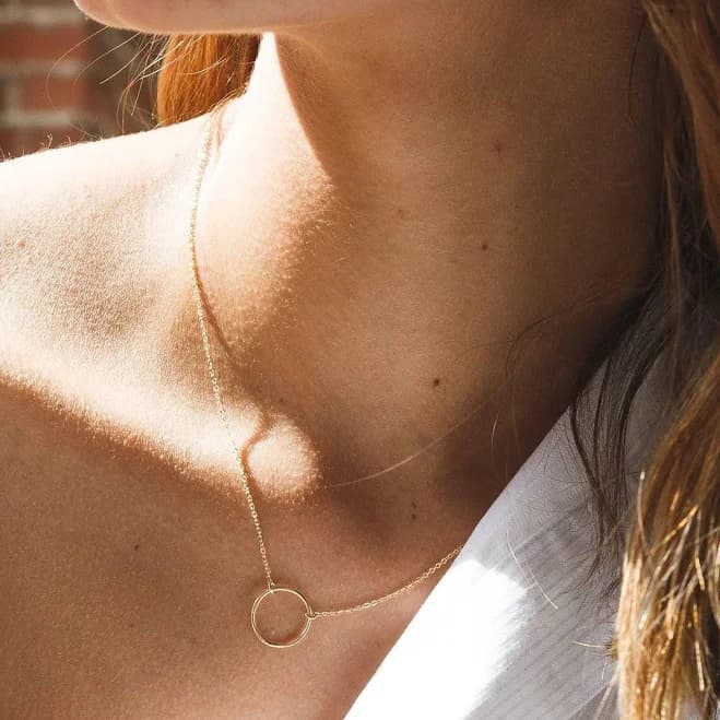 14K Gold Fill Sterling Silver Minimal Dainty Circle Necklace