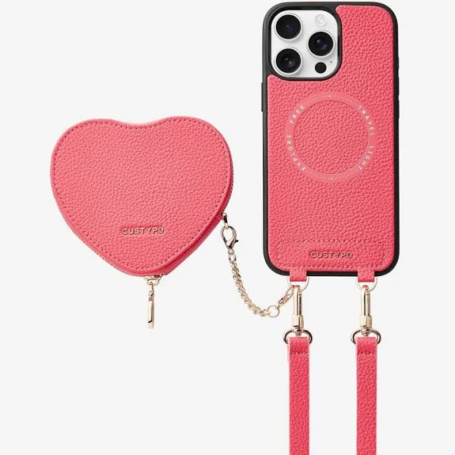 Custype Heart Phone Case for iPhone 16 Pro: Crossbody & Wristlet Versatility - Custype, Peach Pink / iPhone 16 Pro