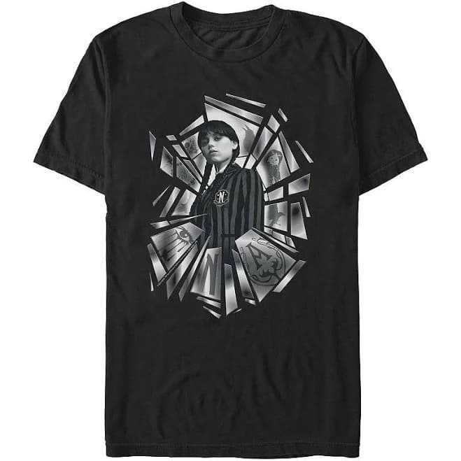 Fifth Sun Men's Wednesday Addams Broken Glass T-Shirt