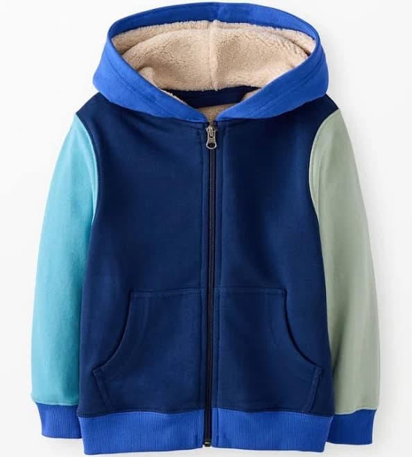 Boys' hanna andersson Blue Colorblock Faux Shearling French Terry Zip-Up Hoodie in 100% Cotton
