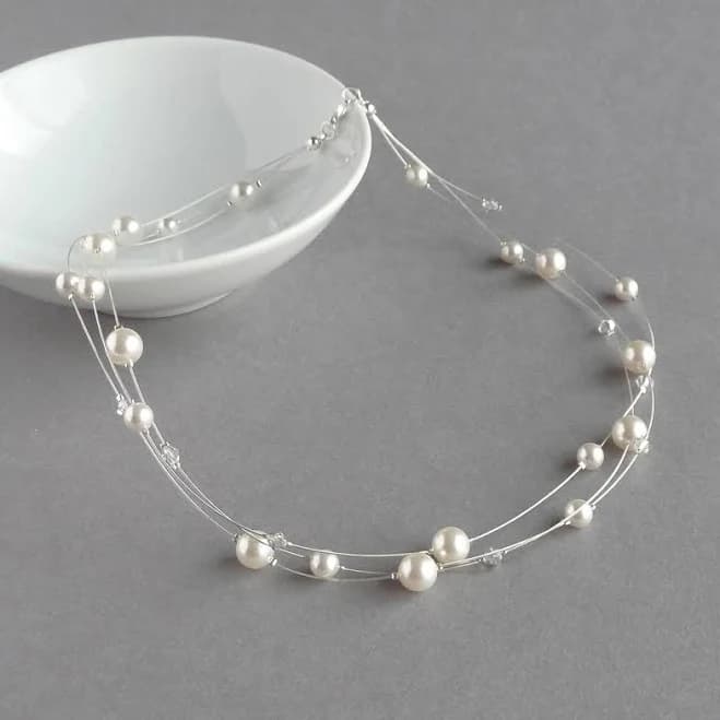 Pearl and Crystal Multi-Strand Illusion Necklace