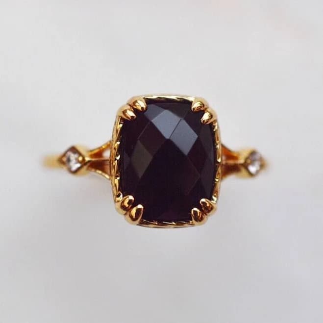 Art Deco Vintage Gold Cleopatra Black Onyx Statement Ring