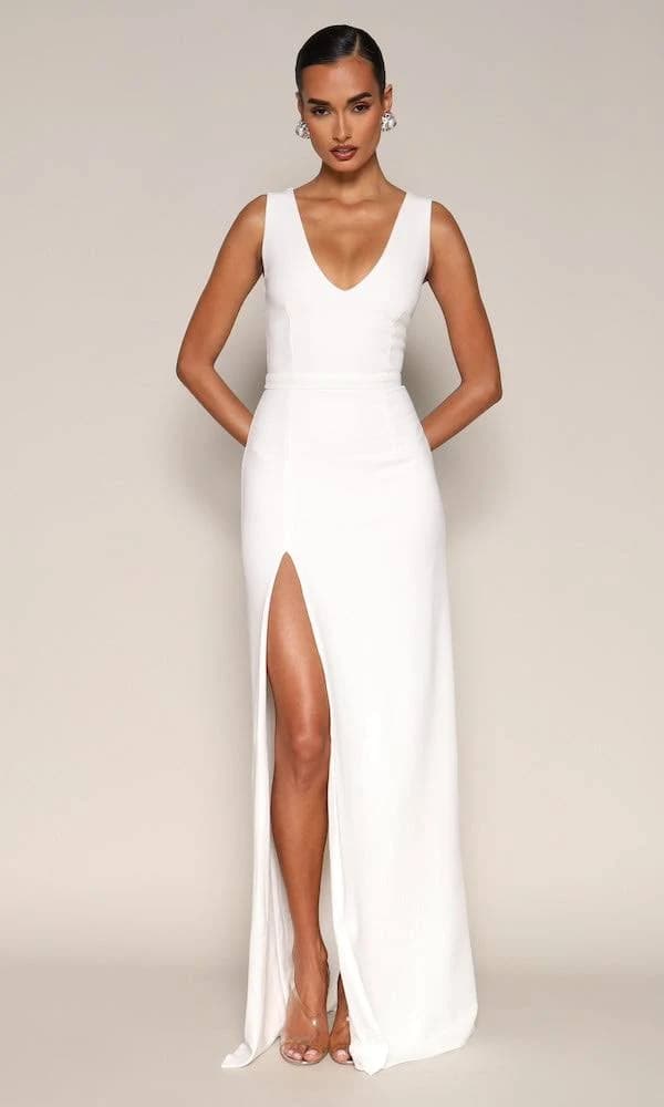 Celine Crepe Deep V-Neck Gown