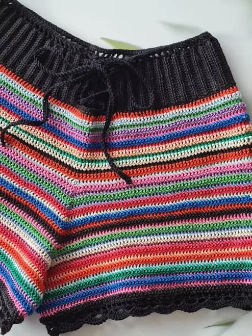 Boho Crochet Striped Cotton Shorts