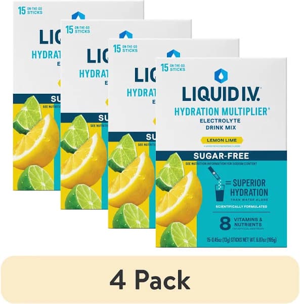 (4 pack) Liquid I.v. Lemon Lime Sugar-Free Hydration Multiplier Powdered Electrolyte Drink Mix, 15 Count Packets, Size: 15 ct