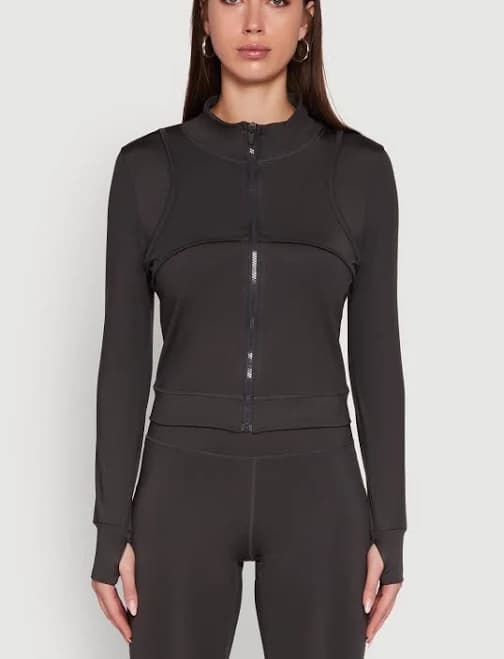 Women's Mock Neck Long Sleeve Activewear Jacket with Thumb Holes