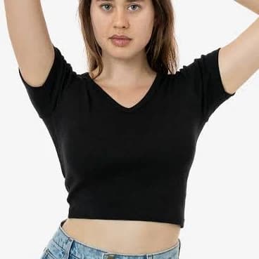 Baby Rib V-Neck Short Sleeve Crop Tee