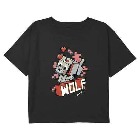 Minecraft Girls' Wolf Hearts Graphic Cropped T-Shirt