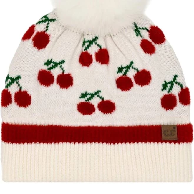C.C Cherry Knit Beanie with Pom