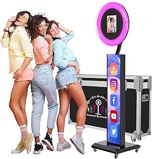 Portable Photo Booth Compatible with Any Ipad,Photo Booth Stand Shell with ChackTok PhotoBooth VIP Member and Flight Case,Free Custom Logo,Perfect for Parties,Wedding and Events(Black)