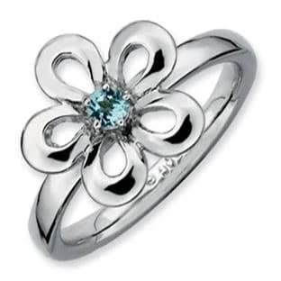 Sterling Silver Blue Topaz Flower Band Ring