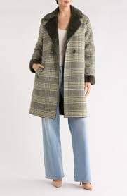 MELLODAY Plaid Faux Fur Trim Coat | Nordstromrack