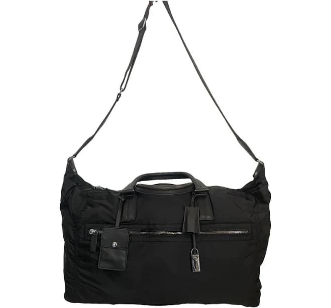 Tod's Nylon Leather Travel Bag Black Adjustable Strap Lock