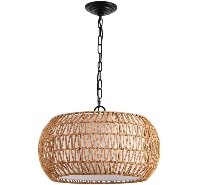 Tatahance 60-Watt 5-Light Natural Hand-Woven Jute Pendant Light with Hemp Rope Shade