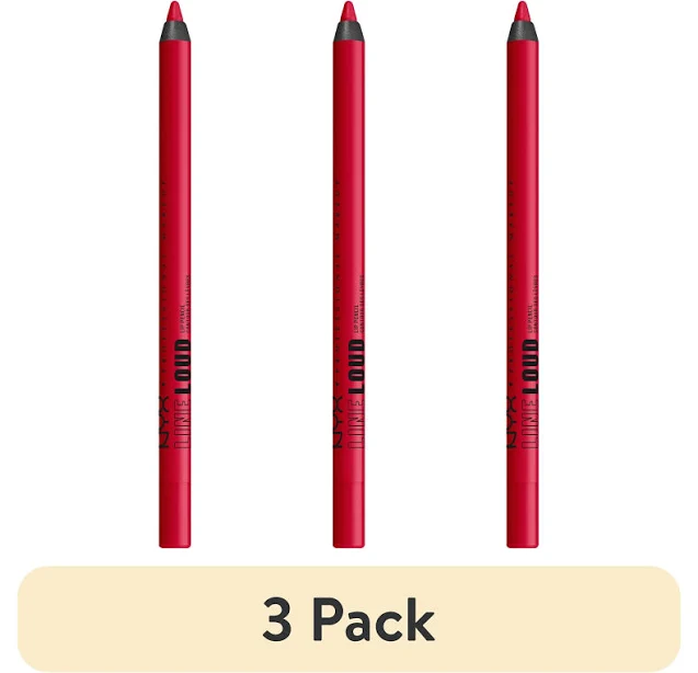 NYX Professional Makeup (3 pack) Line Loud Lip Liner, Longwear Matte Lip Pencil with Jojoba Oil & Vitamin E, Rebel Red, 0.04 oz