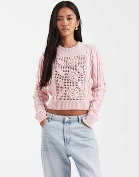 Miss Selfridge Cropped Crochet Sweater
