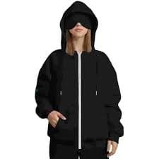 Womens Trendy Hoodie with Eye Mask 3 Pockets Full Zip Hooded Sweatshirt Jacket Cotton Travel Outfits for Good Sleep (2XL, Black) - Walmart.com