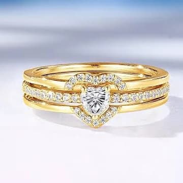 14K Yellow Gold Moissanite Heart Engagement Ring Set