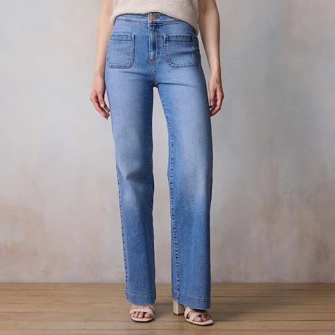 Women's LC Lauren Conrad Super High Rise Wide Leg Denim Trousers, Size: 14, Med Bright Blue