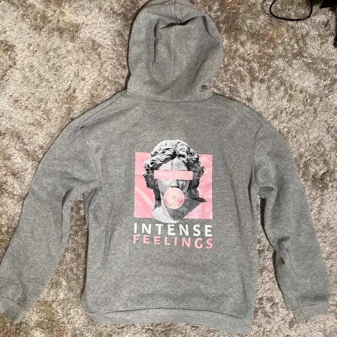 SHEIN Intense Feelings” Hoodie Gray/Pink Graphic Size M Cozy Streetwear - Men | Color: Gray/Pink | Size: M