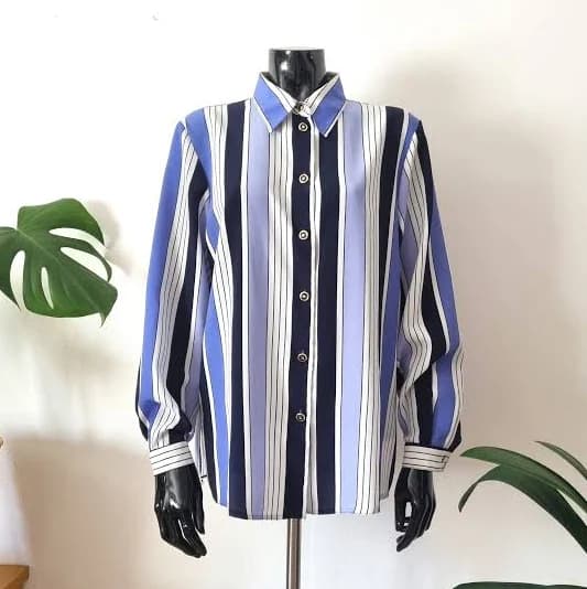 Vintage 80s 90s Vertical Striped Long Sleeve Blouse