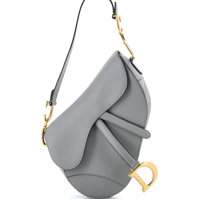 Christian Dior Saddle Handbag Leather Medium Gray