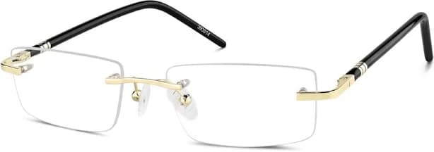 Zenni Men's Rectangle Rimless Glasses Gold Plastic Frame, Spring Hinges, Nose Pads, Blokz Blue Light Glasses, 393014